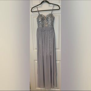 Grey Sequin Dress w/ Floor length Skirt w/ Slit